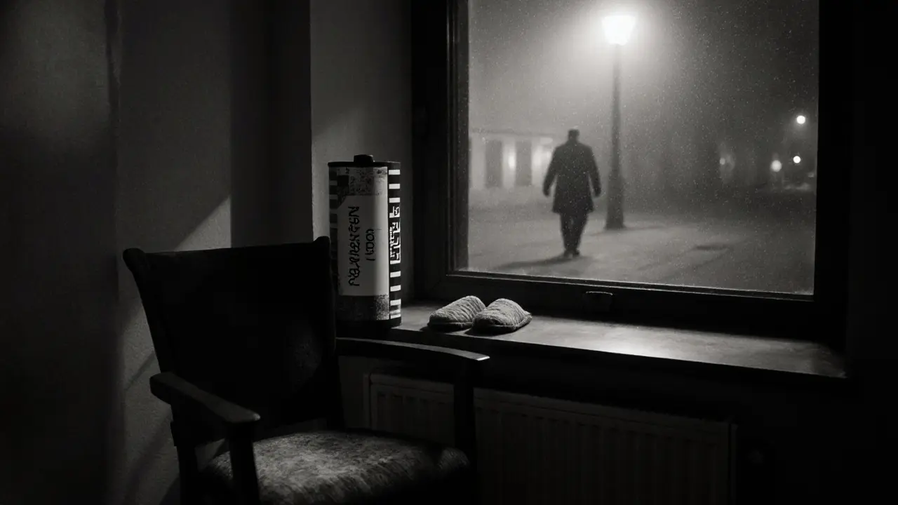 Empty chair with a film reel and slippers, symbolizing Katja Kassin's quiet departure.
