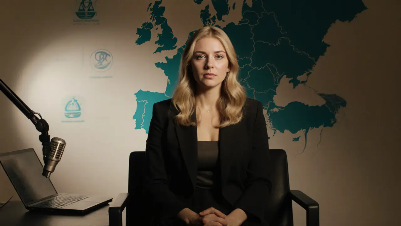 Lilli speaking in a documentary interview studio with a European map backdrop.