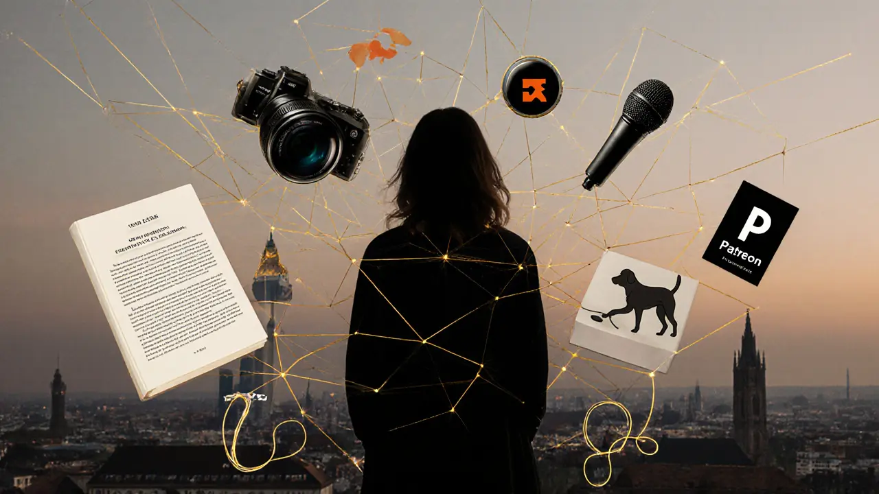 Silhouette of Jana Bach at the center of symbolic icons representing her influence on industry and autonomy.