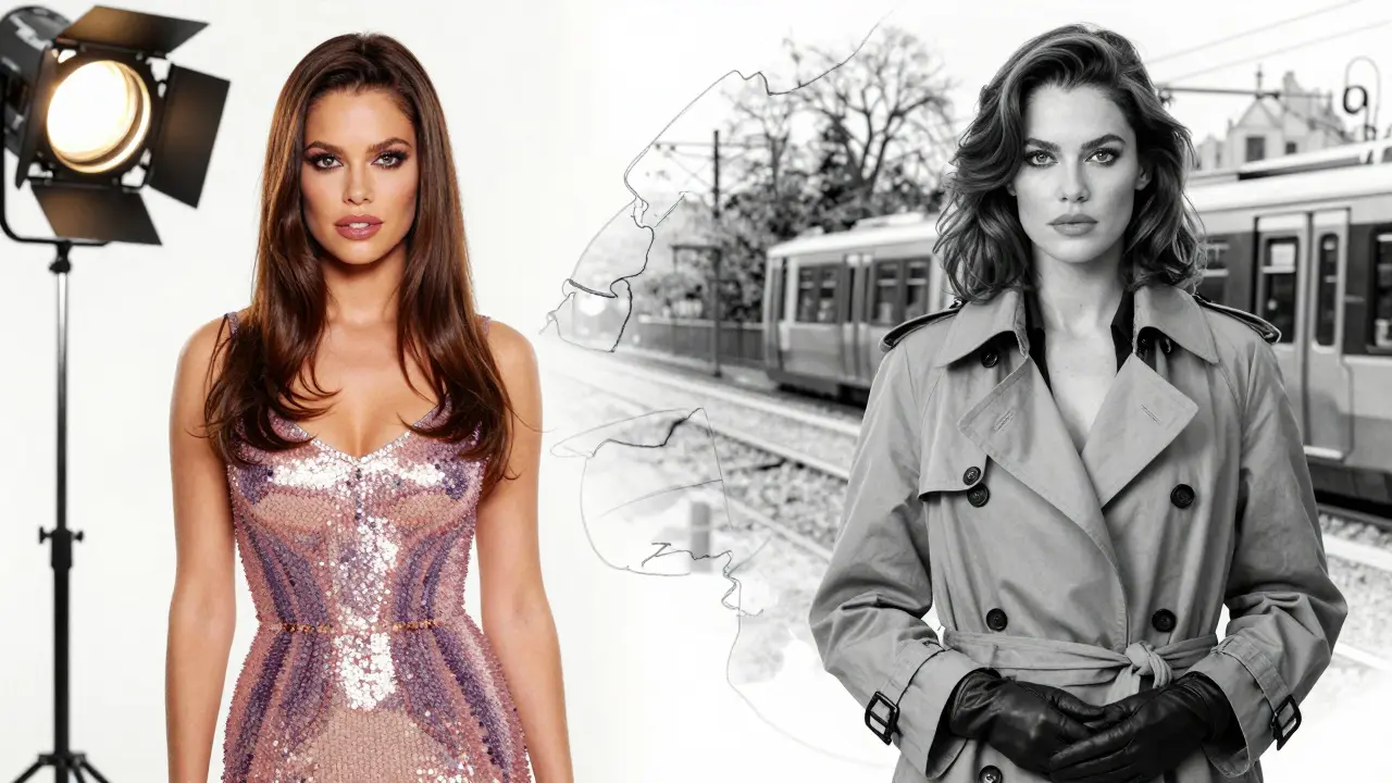 Split image showing Briana’s shift from flashy American style to minimalist Munich elegance.